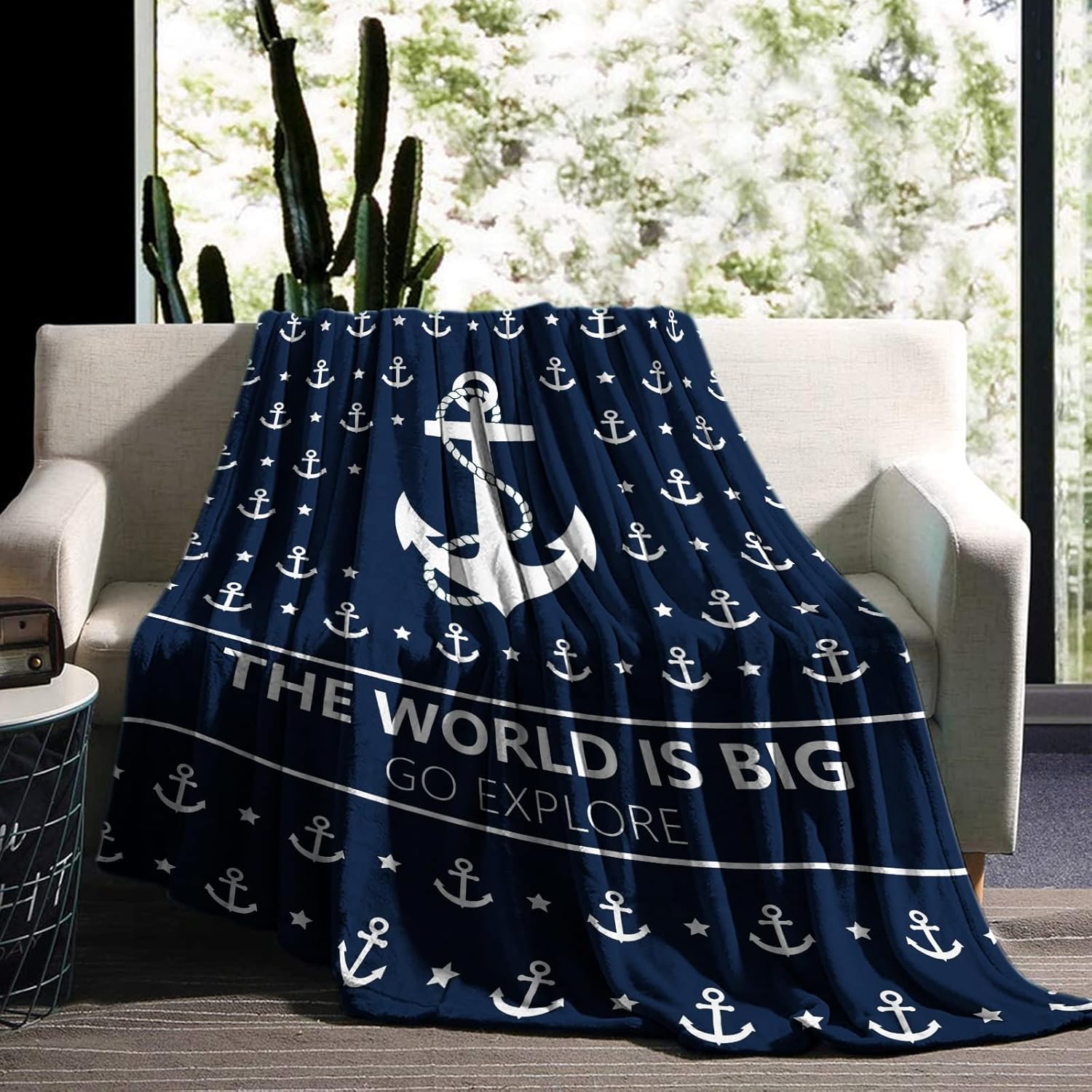Anchor Blanket, Nautical Throw Blanket Ocean Themed Sailor