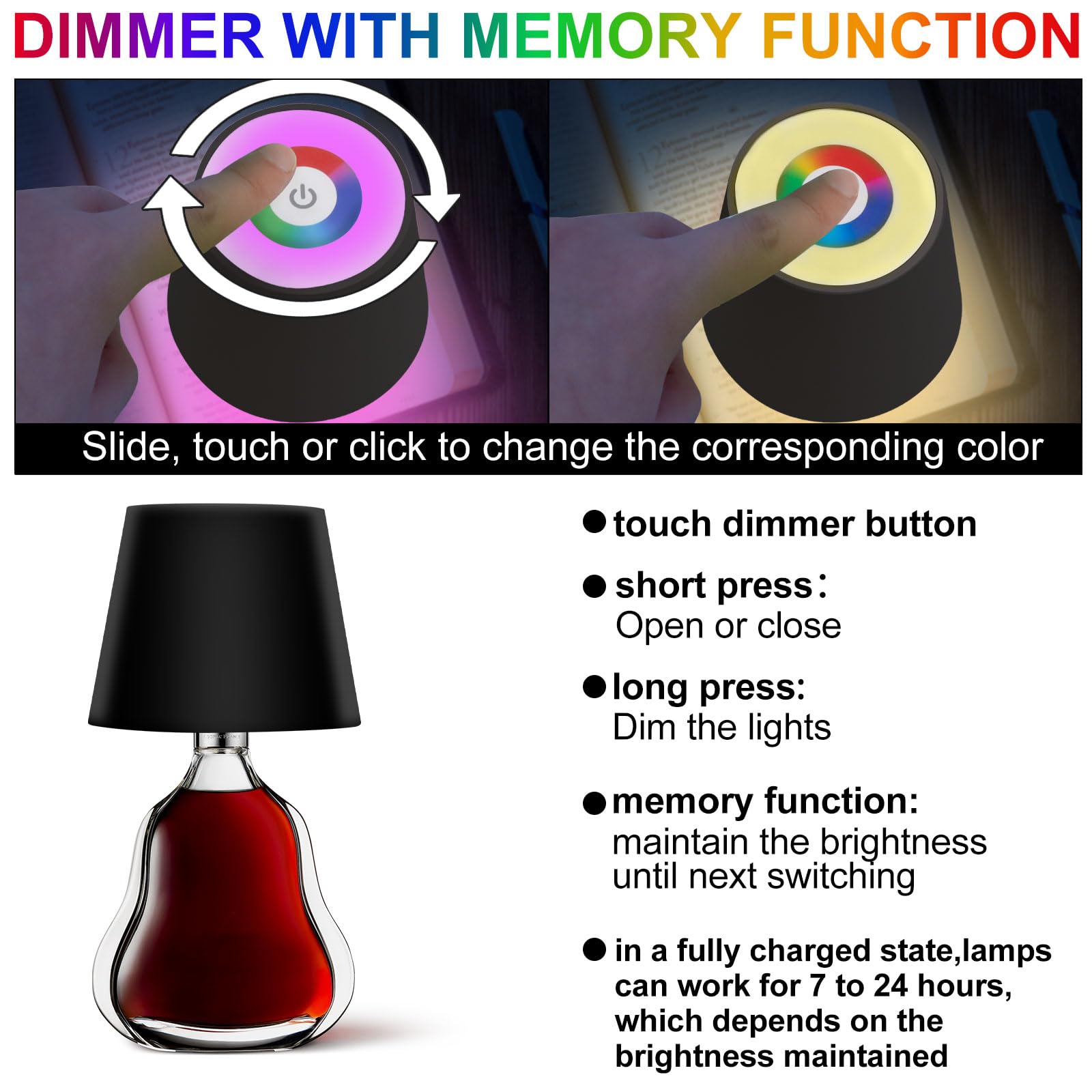 PTOSYAPE 3 Colors RGB Wireless Bottle Lamp, Wireless Bottle Lampshade, Wireless RGB Bottle Lamp - Image 4