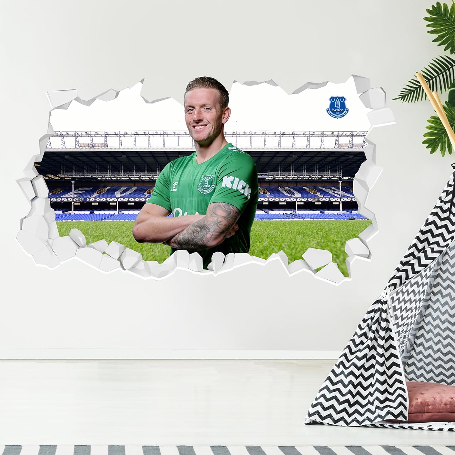 Themed Everton FC Wall Sticker - Pickford 23/24 Broken Wall (60cm width x 35cm height)