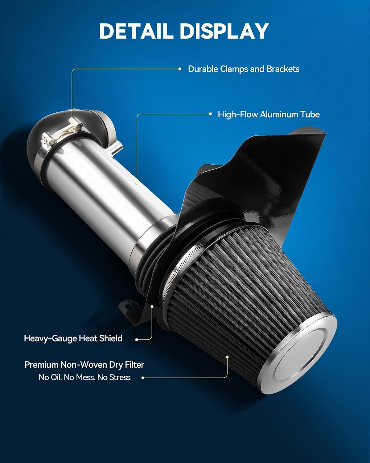 Cold Air Intake System High Flow Inlet for Magnum 2005-2008, Charger 2006-2010, Challenger 2008-2010, 300 C 2005-2010 5.7L 6.1L V8 Aluminum Polished Black