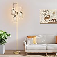 Vista 14 de Lámpara de pie regulable, 3 bombillas LED Edison de 800LM incluidas, lámpara de pie industrial de granja con elegante cabeza de jaula