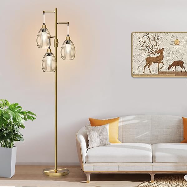 Nintiue Dimmable Floor Lamp, Industrial Floor Lamp Standing Tree Lamp with 800 Lumens LED Edison Bulbs & Elegant Teardro