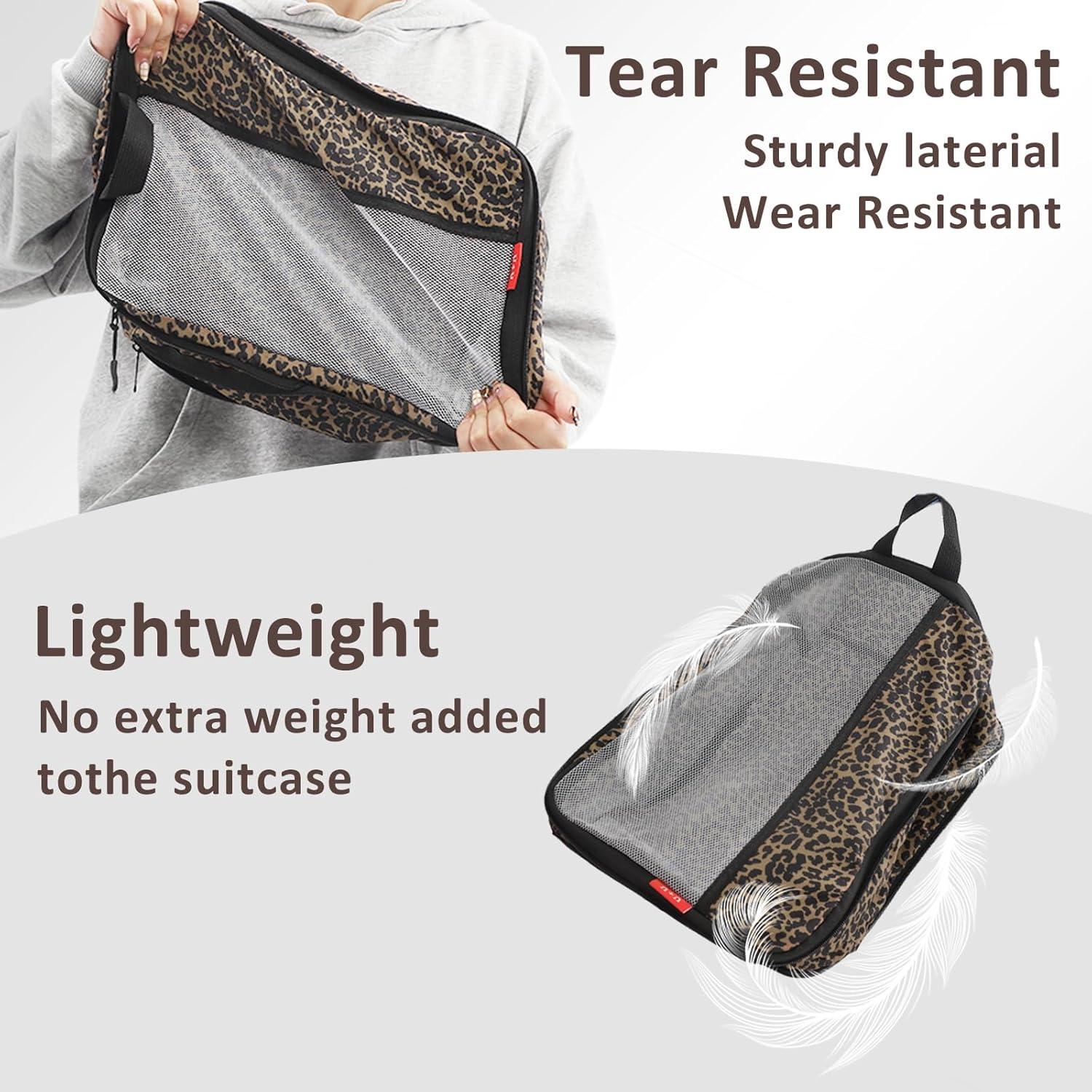 U+U 6 Set Compression Packing Cubes - Ultralight Travel Organizers with Laundry Bag, Space-Saving Suitcase Organizer, Expandable Packing Cubes for Travel, Business Trip and Family Vacation (Leopard) - Image 6