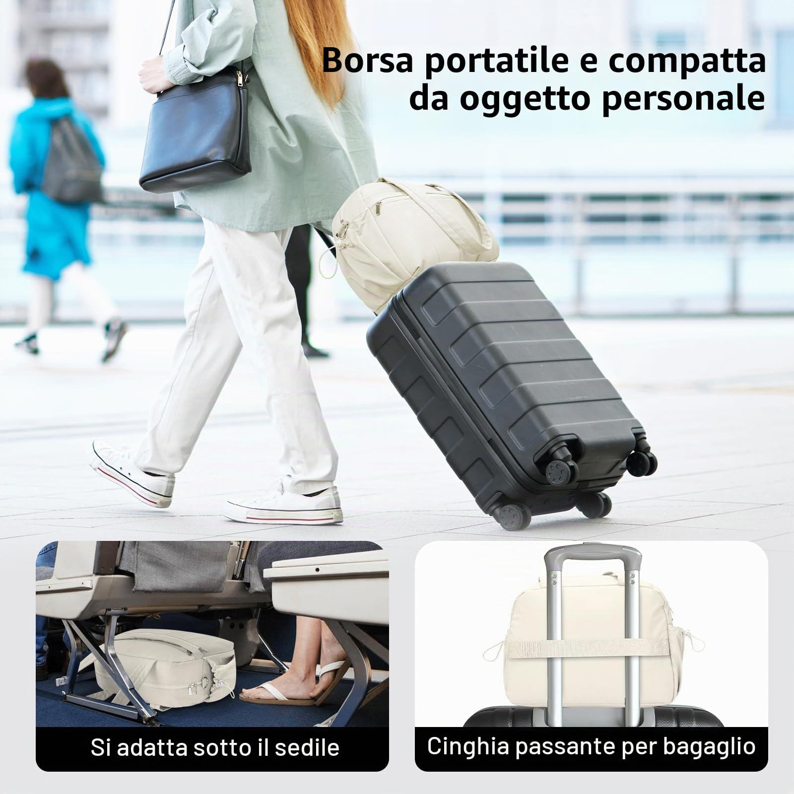 20L Borsone Palestra Donna, Leggero Borsone da Viaggio Piccolo per Aeroplano Ragazze, Portatile Borsa Sportivo con Tasca Bagnata per Sport Nascita Lavoro Mare, Bianco