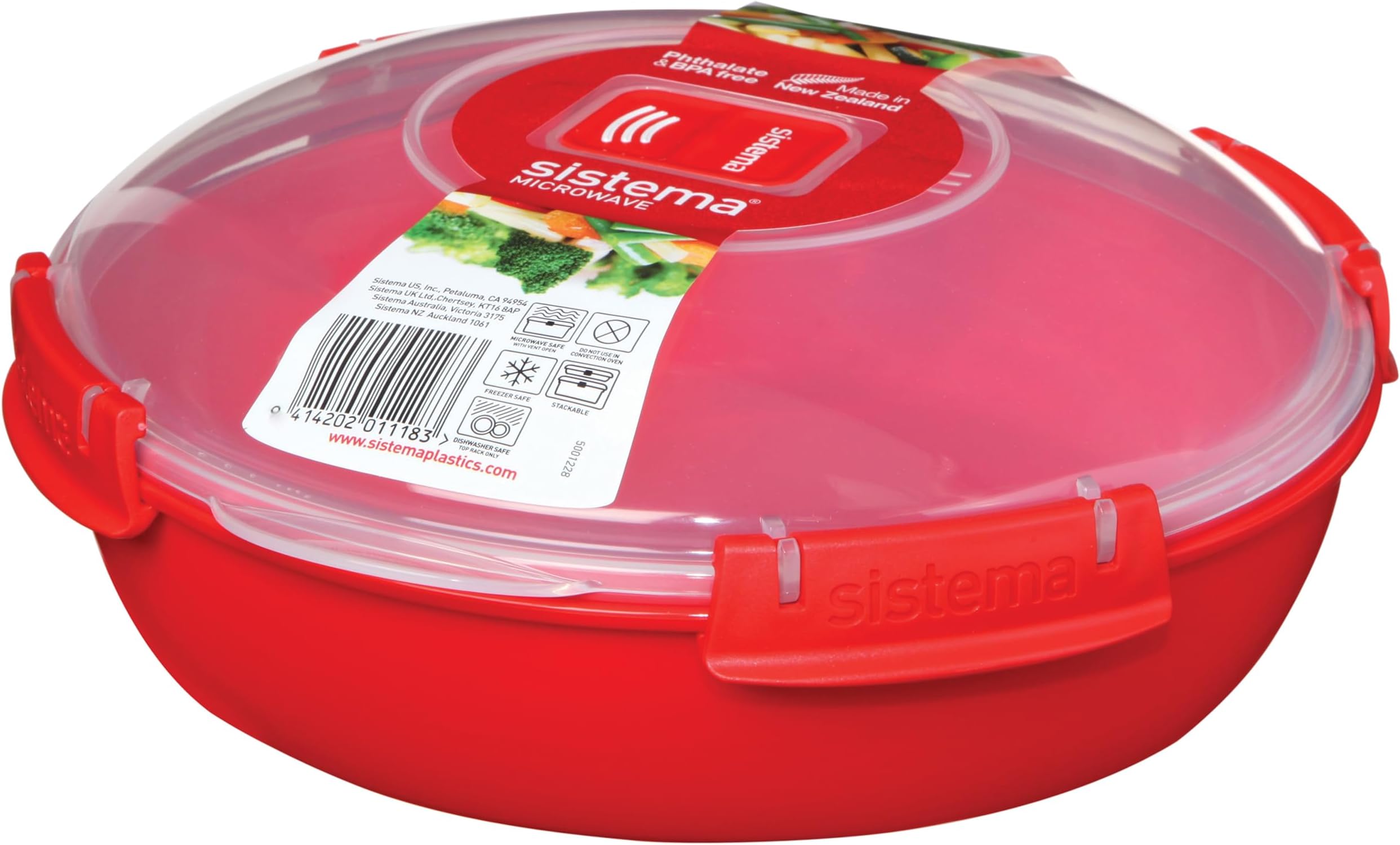 Round Microwave Container | 1.3 L | Food Steamer Container with Steam Release Vent | BPA-Free | Red | 1 Count