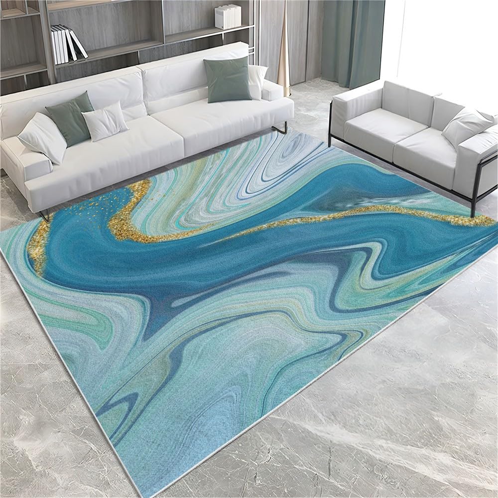Tapis Moelleux de Salon Moelleux Marbre Rayé Bleu Adaptés à la Chambre à Coucher des Enfants décor à la Maison de la Chambre à Coucher décoration intérieure Tapis - Bleu D'Oeuf De Canard 160 x 230cm