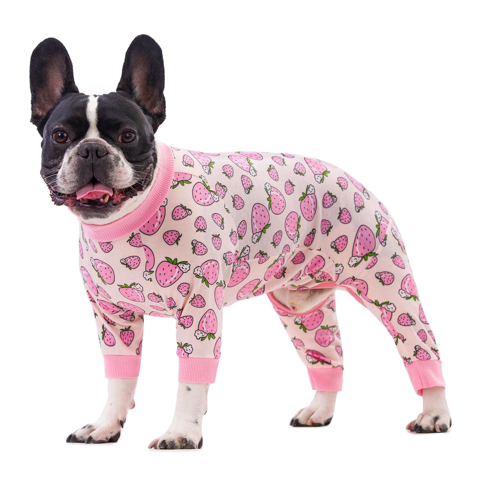 Dog Recovery Suit for Surgery Small Medium Dogs Onesie, Cute Soft Dog Pajamas Bodysuit Cone Alternative Prevent Licking Dog Recovery Suit Female Male (Medium, Strawberry Pink)