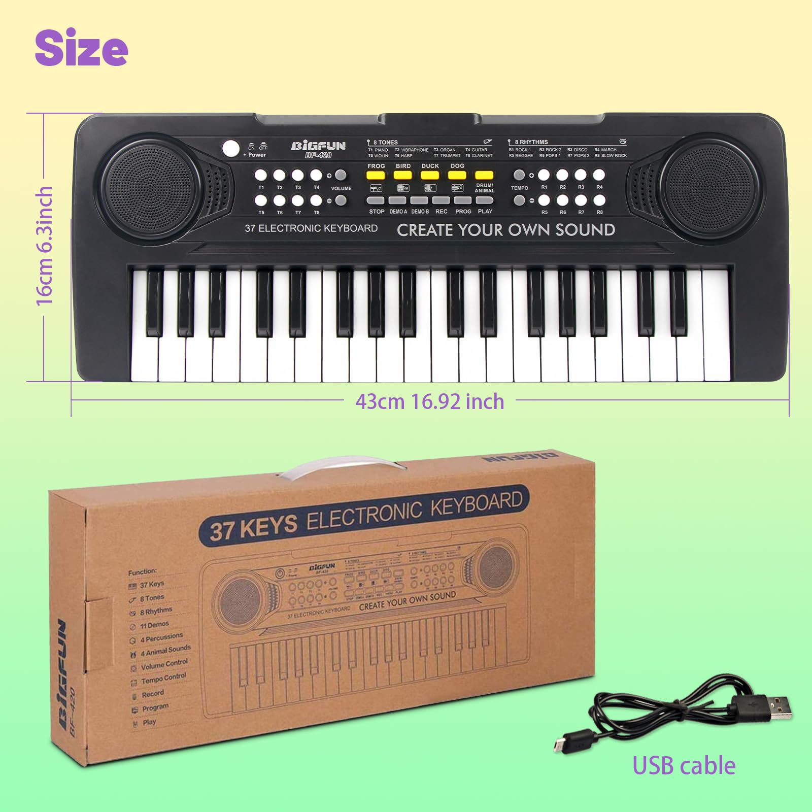 Teclado de piano para niños, teclado de música portátil de 37 teclas, piano eléctrico para niños, juguetes educativos de instrumentos musicales electrónicos, regalos para niños de 3, 4, 5, 6, 7, 8, 9 5