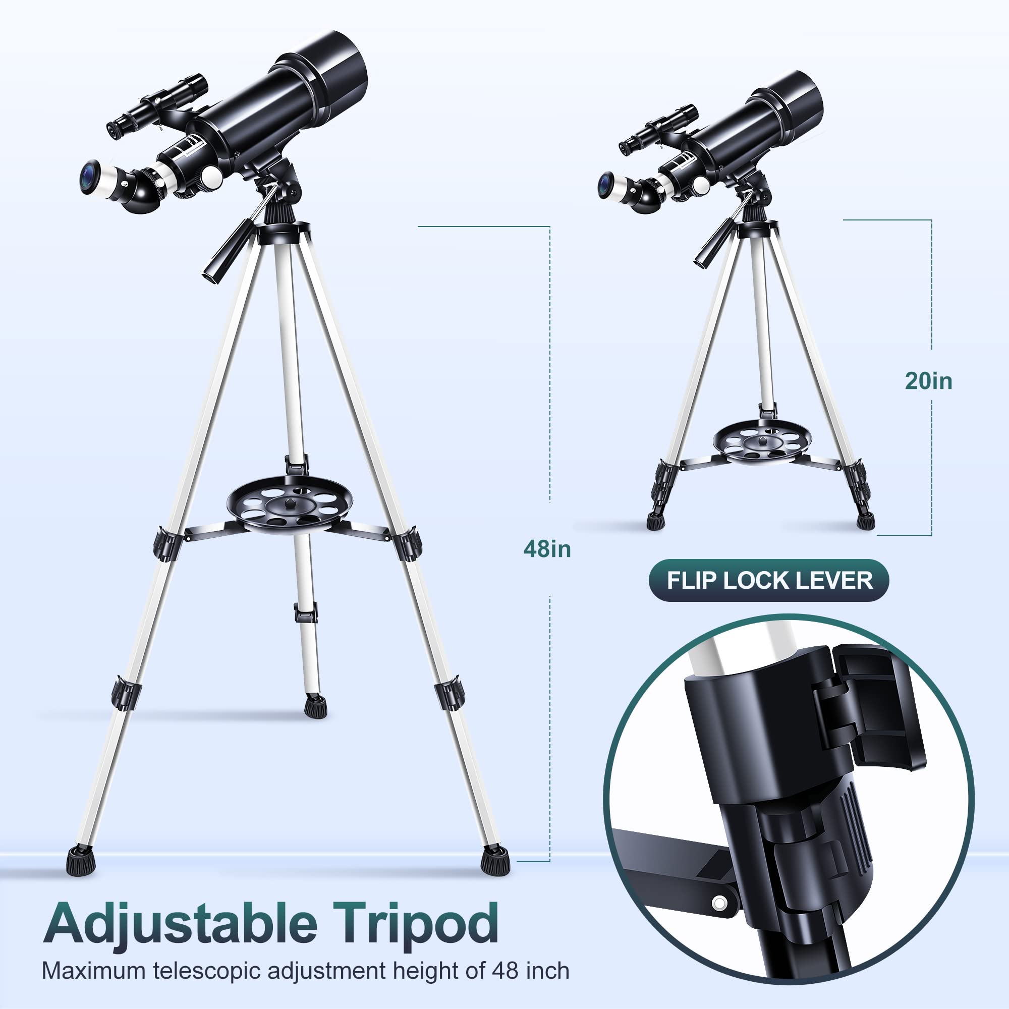 Télescope Astronomique 400/70mm Pour Adultes Et Enfants - Avec Trépied Et Sac De Transport