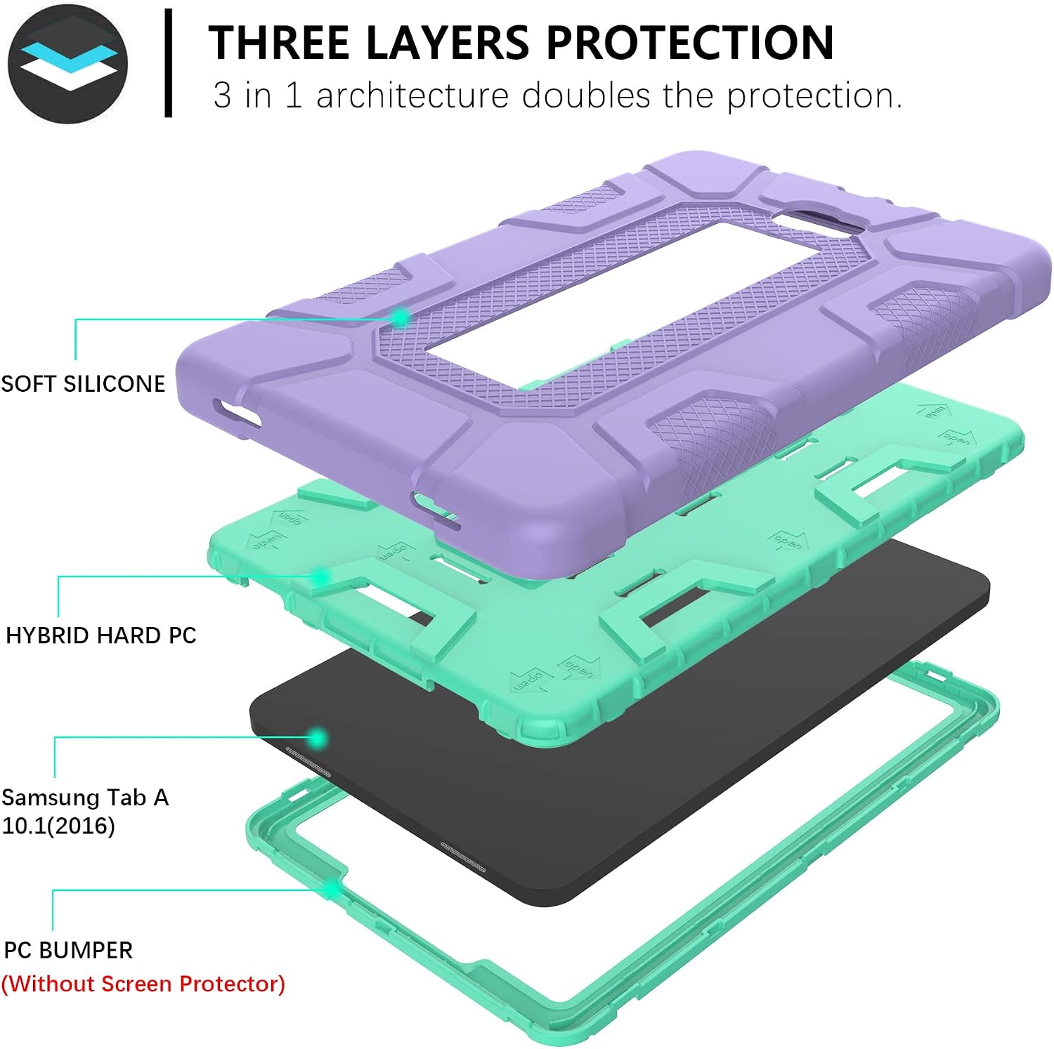 GUAGUA Compatible with Samsung Galaxy Tab A 10.1 2016 Case SM-T580 T585 T587 Kickstand 3 in 1 Hybrid Heavy Duty Rugged Shockproof Protective Anti-Scratch Case for Galaxy Tab A 10.1 2016 Purple/Green