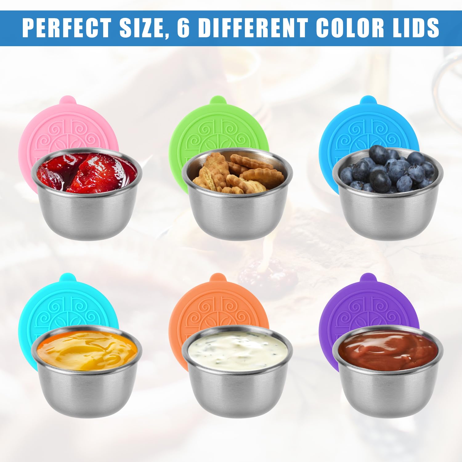 Lot De 6 Récipients à Vinaigrette 40 Ml En Acier Inoxydable - Avec Couvercles Colorés En Silicone