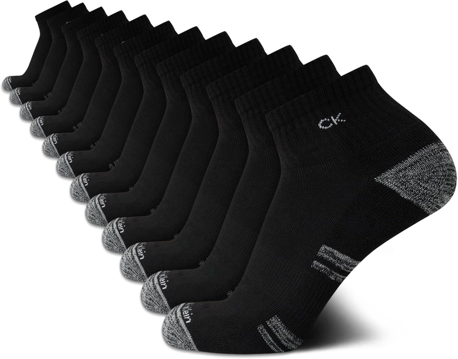 Calvin Klein Mens Quarter Socks - 12 Pack Breathable Soft Cushioned Quarter Cut Athletic Ankle Socks for Men