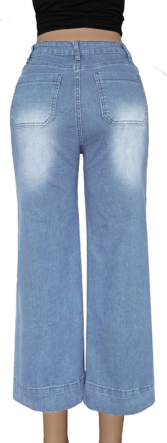 Atditama Wide Leg Jeans for Women Stretch High Waisted Straight Leg Denim Pants Boyfriend Mom Jeans - Image 2