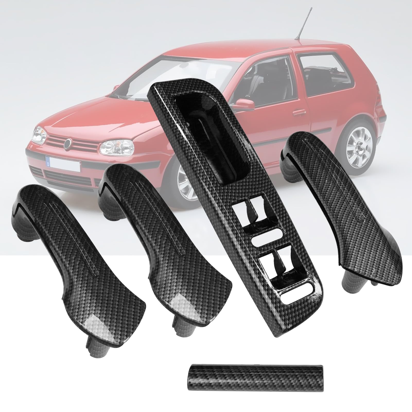TTCR-II 5PCS Compatibile con Maniglia VW Bora Variant Golf IV Maniglia Interna Destra+Maniglia Della Porta Sinistra PASSAT B5/JETTA/GOLF MK4 Maniglie Interne per Portiere Auto-Fibra Carbonio