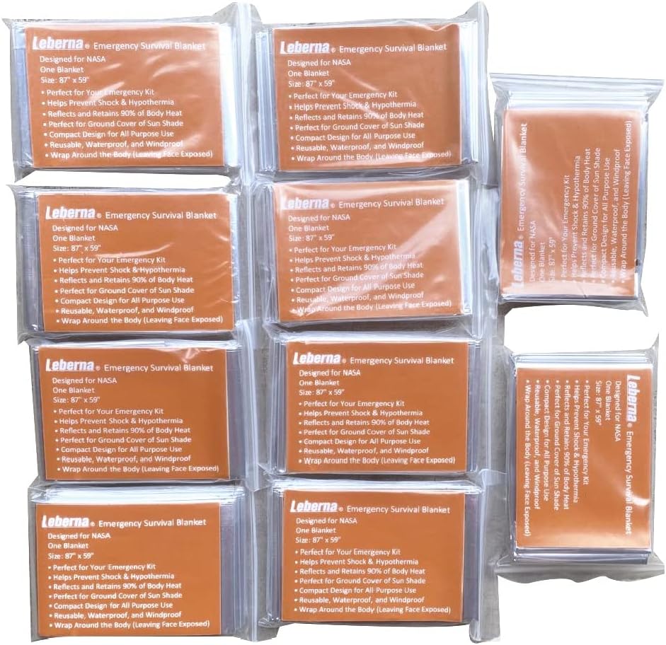 Emergency Blanket Survival Gear | Foil Mylar Thermal Blankets 63" x 87" inches (Pack of 10) | Big Double Sided Escape Tact Bivvy, | for NASA, Outdoors, Hiking, Space, Marathons First Aid Kit