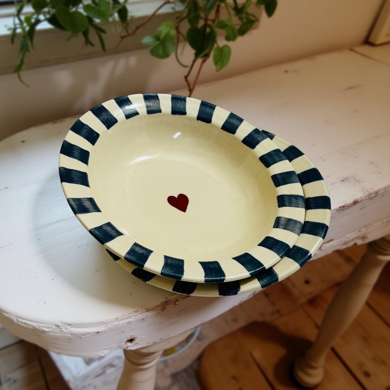 Lupaava Ceramic Pasta Plate | Soup Plate | Snack Plate | Size 7 inch | Microwave Safe, Oven Safe (2, Blue with Heart)-image-33
