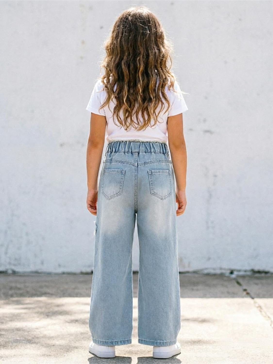 Girls Stretchy Baggy Jeans Butterfly Embroidery Denim Pants 6-16 Years