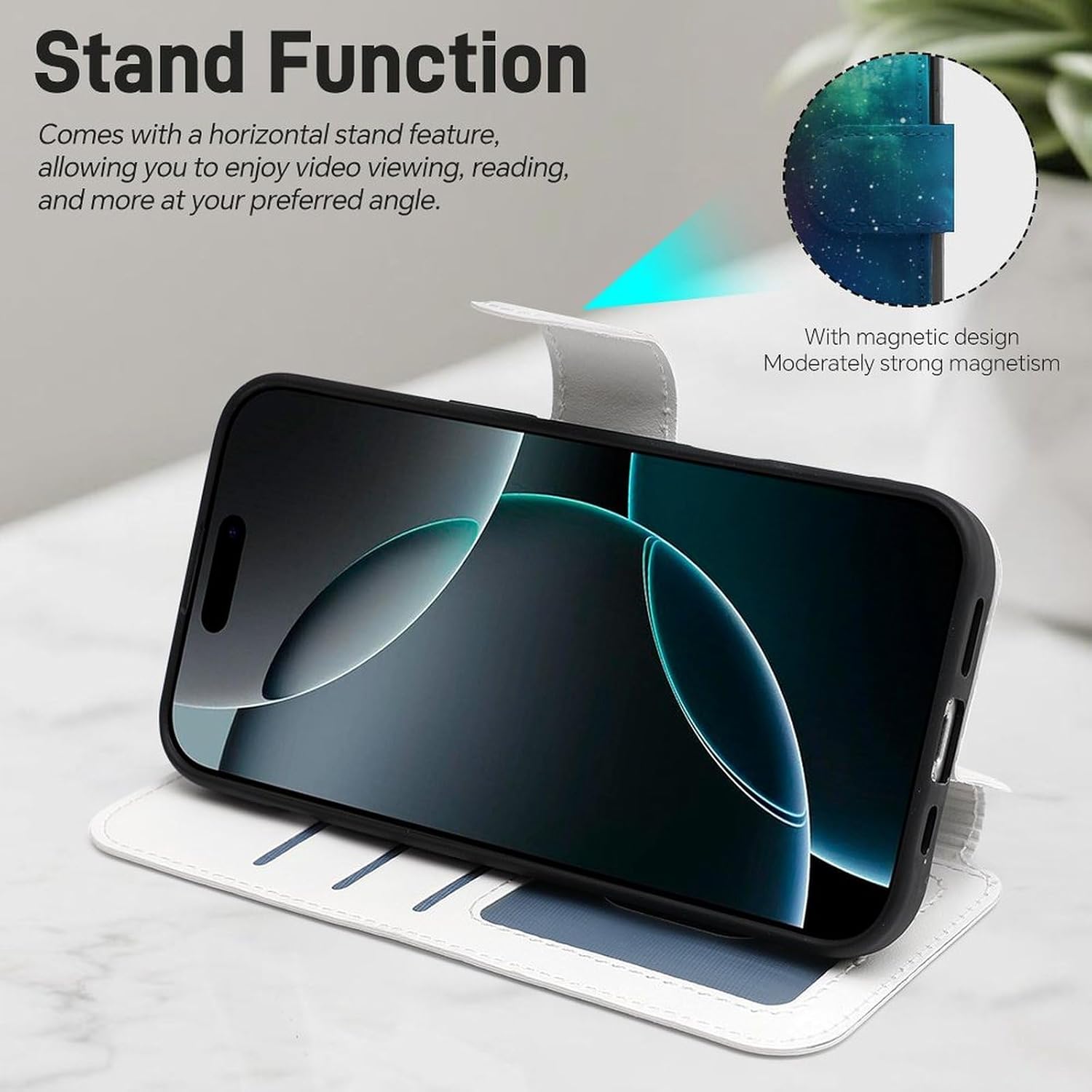 Rainbow Glitter Galaxy Compatible with iPhone 16/16 Plus/16 Pro/16 Pro Max/16 E Case Phone Wallet Card Holder Flip Cover with Wrist Strap