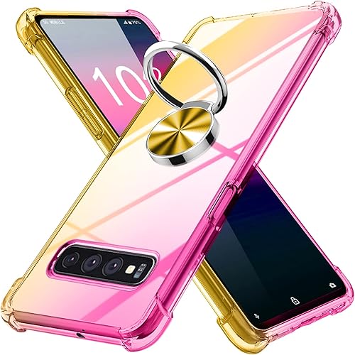 Funda para Galaxy S10 con soporte de anillo,  Gradiente TPU suave transparente antideslizante sin amarillamiento borde suave, rosadorado,