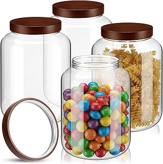 LemonRoad 4 Pcs 66 FL OZ (1950ml) Plastic Storage Jars with Airtight Wooden Lid Large Clear Food Storage Container Canister for Sugar, Tea, Spices, Coffee, Bean, Candy, Cookies, Kitchen