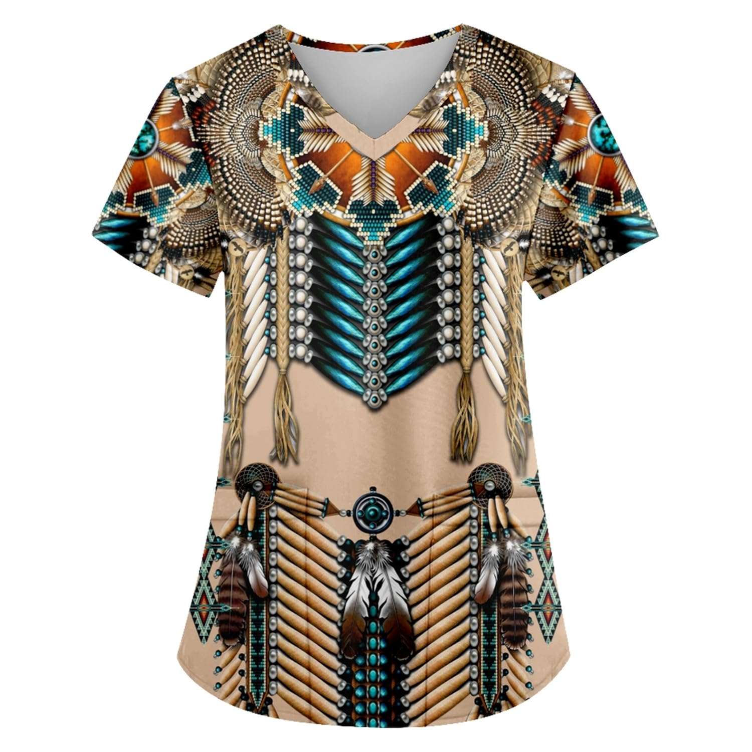 SIAOMA Mens Native American Indian T-Shirt Scrub Tops Unisex Short Sleeve Nursing Tops(BlueJewel,Medium)