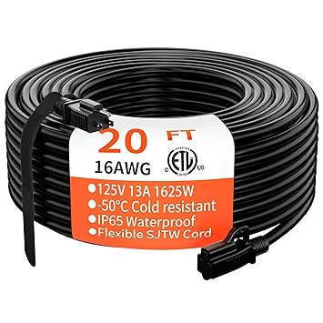 Black Indoor Outdoor Extension Cord Waterproof 16/3 Gauge Flexible Cold Resistant 13A 1625W 16AWG SJTW 3 Prong Electrical Wire ETL HUANCHAIN