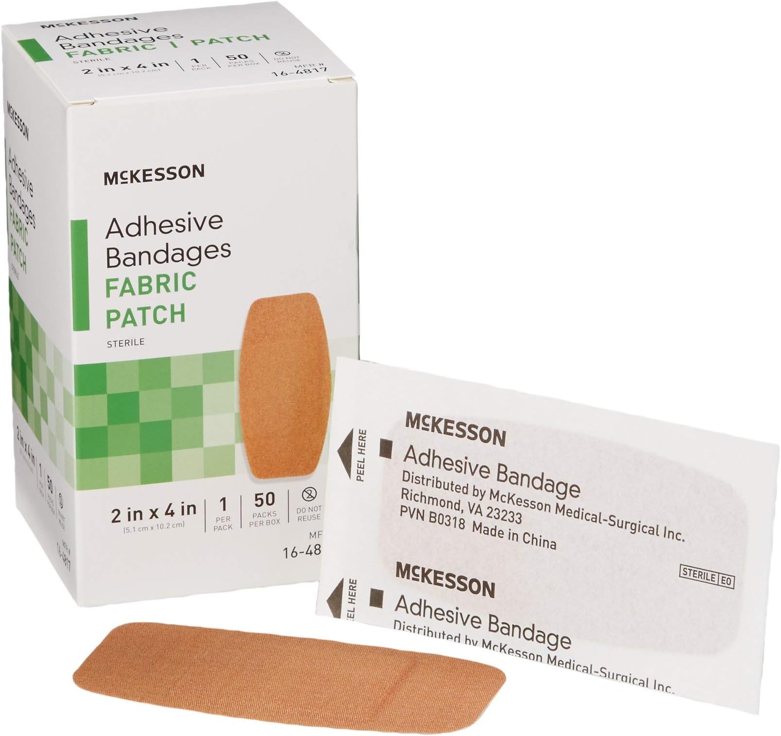Adhesive Bandages, Sterile, Fabric Patch, 2 in x 4 in, 50 Count, 1 Pack