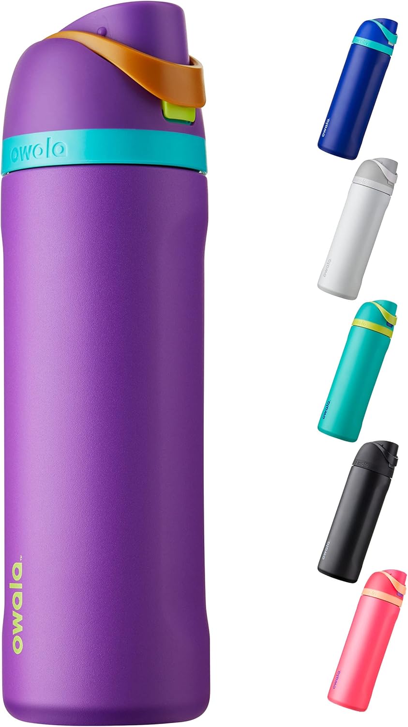 Owala FreeSip Insulated Stainless Steel Water Bottle with Straw for Sports and Travel, BPA-Free, 24-Ounce, Very, Very Dark: Home & Kitchen