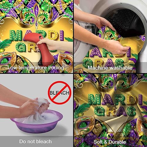 Miniatura 3 de ZTHMOE Telón de fondo de tela de Mardi Gras de 68 x 45 pulgadas, máscaras de carnaval, fiesta de máscaras, fondo de fotografía, cuentas moradas y