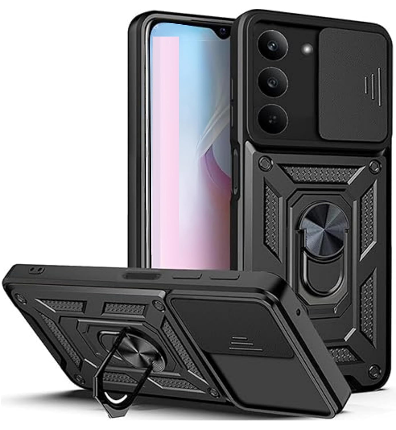 Designerz hub® Realme P3x 5G Back Cover | Heavy Duty Hybrid Case with 360 Degree Rotating Finger Ring Holder + Slider Shutter Camera Protection Case for Realme P3x 5G – Black Designerz hub® Realme P3x 5G Back Cover | Heavy Duty Hybrid Case with 360 Degree Rotating Finger Ring Holder + Slider Shutter Camera Protection Case for Realme P3x 5G – Black