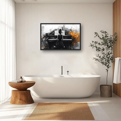Miniatura 7 de Arte de pared de piano grande, imágenes musicales de grafiti de gran tamaño, decoración de pared en lienzo de piano en blanco y negro, obra de arte