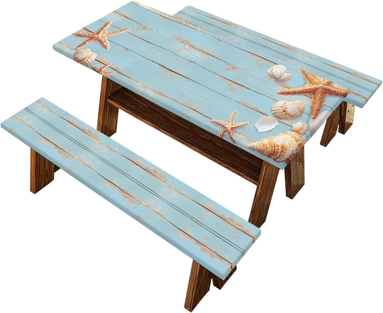 Watercolor-Style Fruits 3 Pcs Picnic Table and Bench Fitted Tablecloth Cover Picnic Table Cover with Elastic Edge Wrinkle Free Waterproof & Oil Proof Happy Thanksgiving 183x76cm