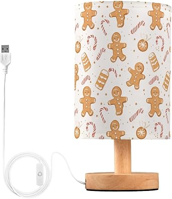 Gingerbread Man Bedside Table Lamp with USB Charging Ports Nightstand Lamp for Livingroom Bedroom Office Reading Working