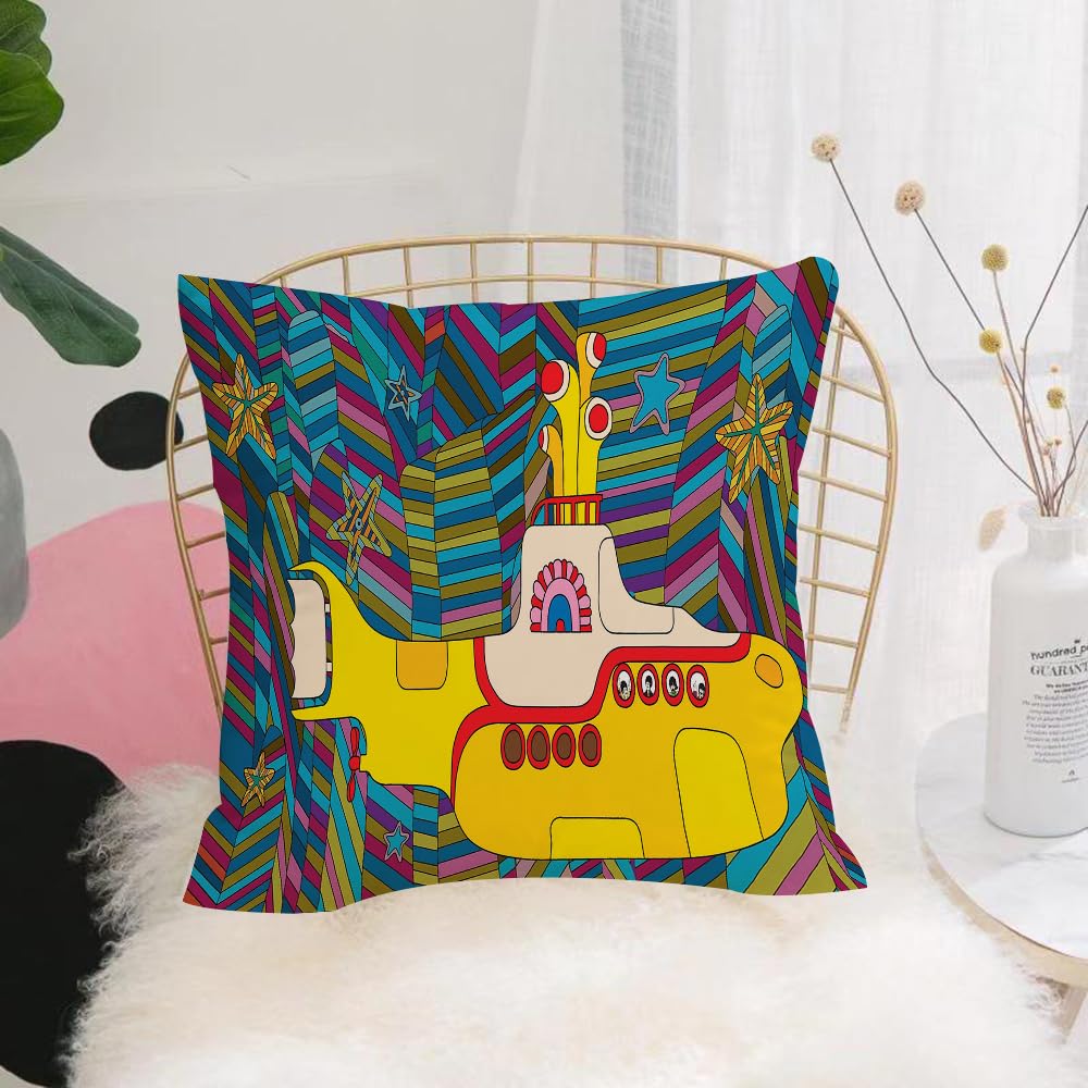 HYMSXW Cushion Cover,Throw Pillow Case Home Decorative for Living Room Bedroom Sofa Chair 20X20 Inch,Yellow Submarine The Beatles Rock Band Illustration,Pillowcase 50X50cm