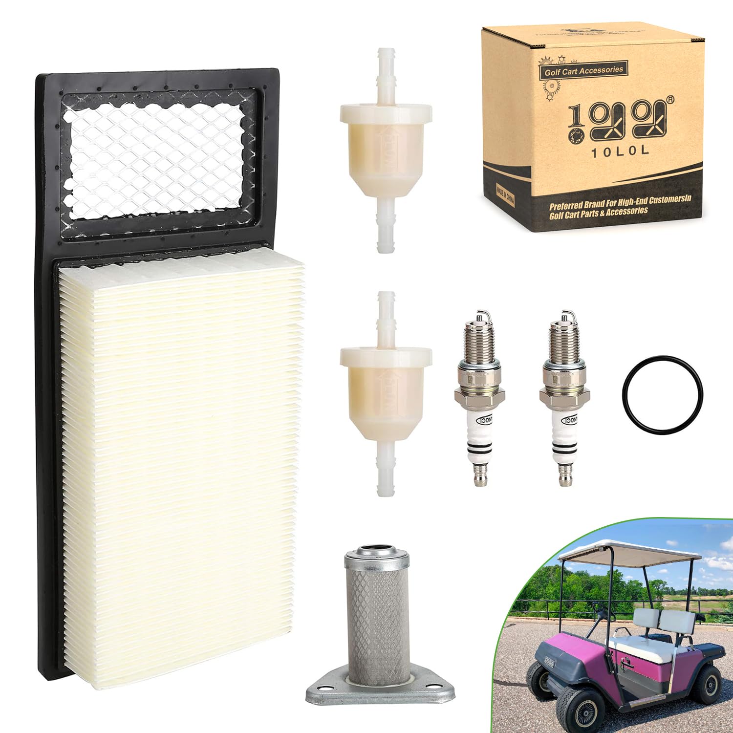 10L0L Golf Cart Tune Up Kit for EZGO TXT Medalist 4 Cycle 295cc 350cc Gas Golf Cart 1994-2005, Air Oil Fuel Filter 72368G01 26591G01 72084-G01 Spark Plug Replacement Kit