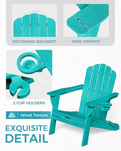 Miniatura 4 de Silla Adirondack plegable, silla Adirondack HDPE con 2 soportes para tazas, sillas premontadas para fogatas al aire libre para patio, jardín,
