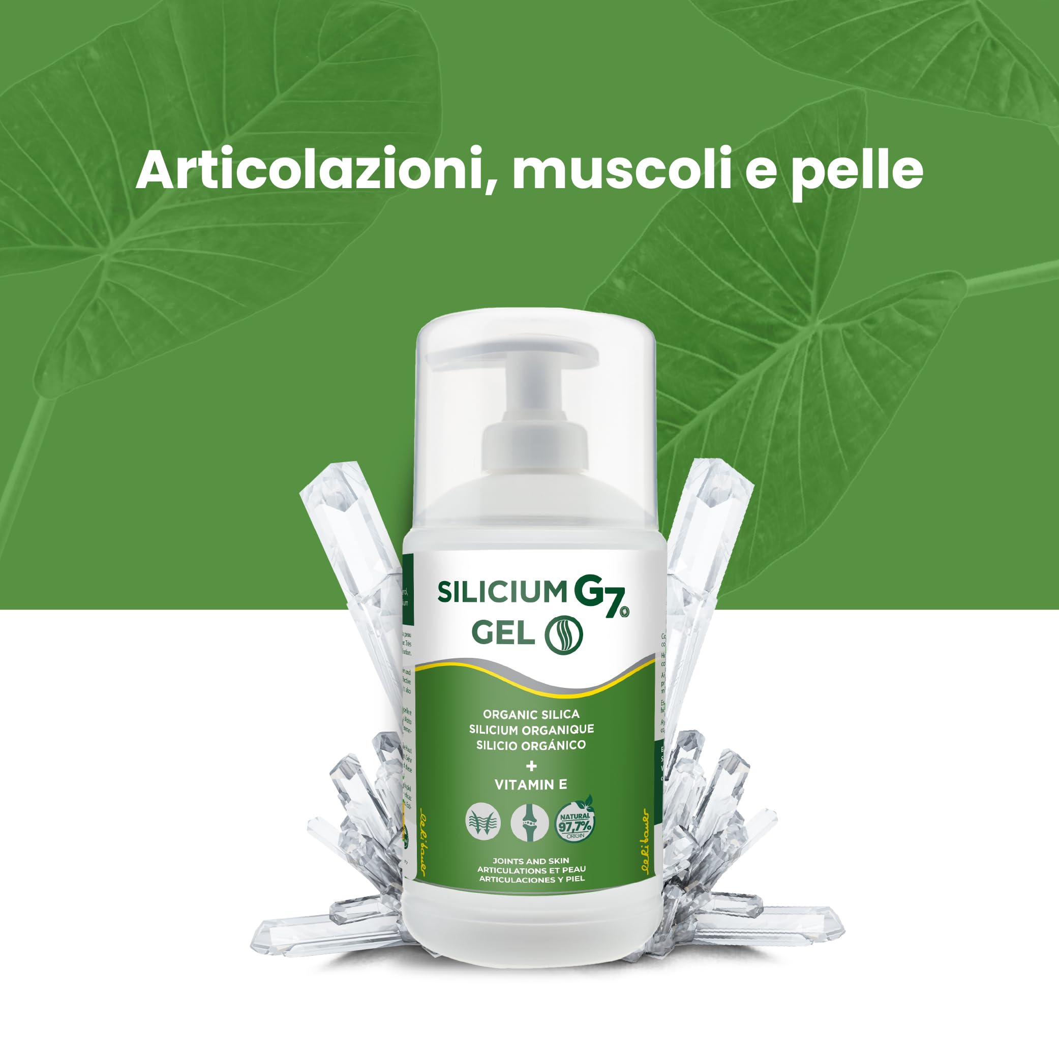 Silicium G7 Gel Corpo, Alta Concentrazione di Silicio, Sollievo per Articolazioni e Muscoli, Assorbimento Rapido, Uso Quotidiano, Texture Leggera, Senza Parabeni, Formato Topico. 500ml