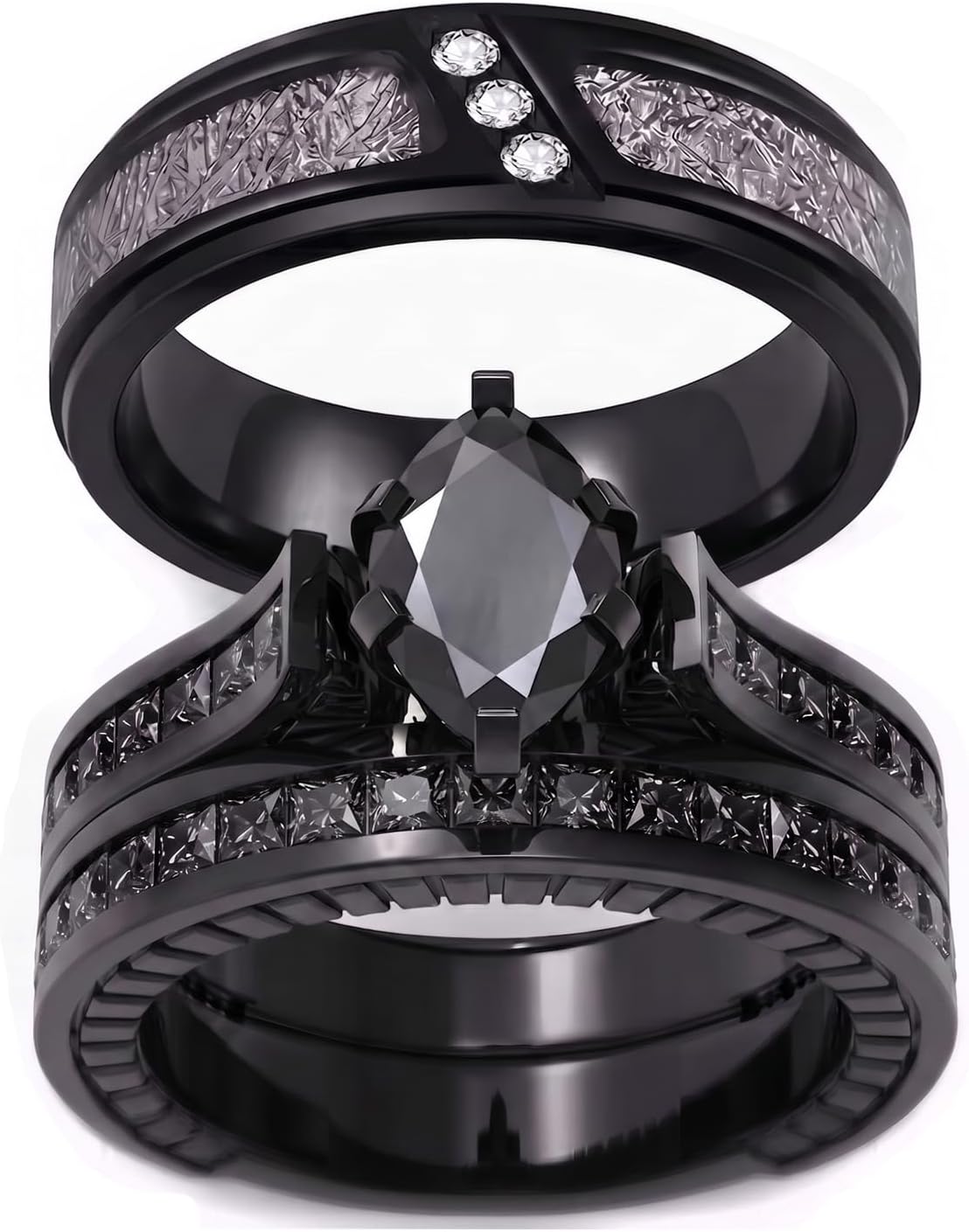 TWO RINGS His Hers Wedding Ring Sets Couples Rings Women's 10k Yellow Gold Filled White CZ Wedding Engagement Ring Bridal Sets & Men's Titanium Wedding Band