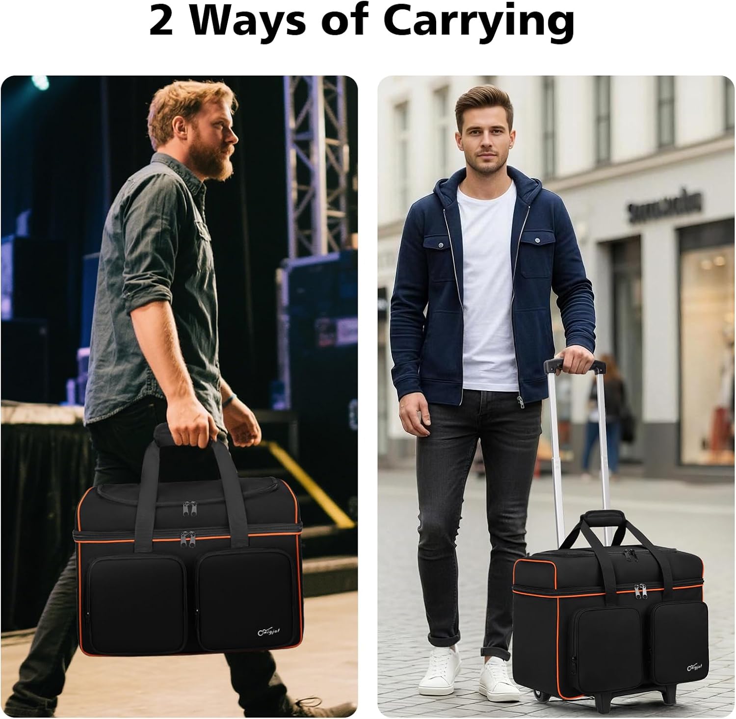 SNIGJAT Rolling DJ Bag, Large Capacity DJ Cable Bag with Detachable Dividers and Trolley, Gig Bag for Musicians, Musician Cable Organizer with Padded Handle and Pocket for Laptop, DJ Acessories - Image 6