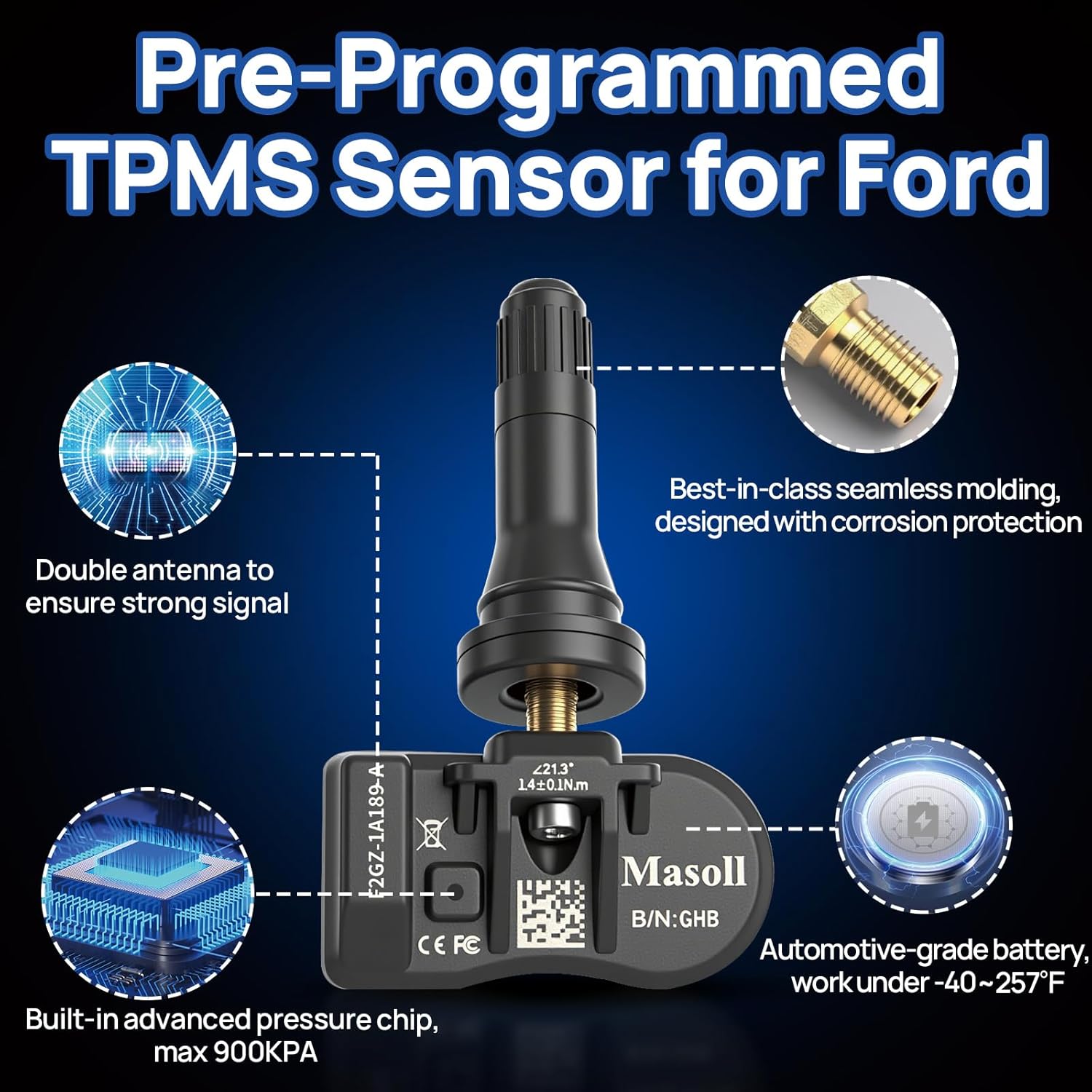 TPMS Sensor for Ford F150 F250 Bronco Escape Expedition Explorer Focus Fusion Ranger, Tire Pressure Sensor for Ford Lincoln Mercury, Tire Pressure Monitor Sensor 4-Pack