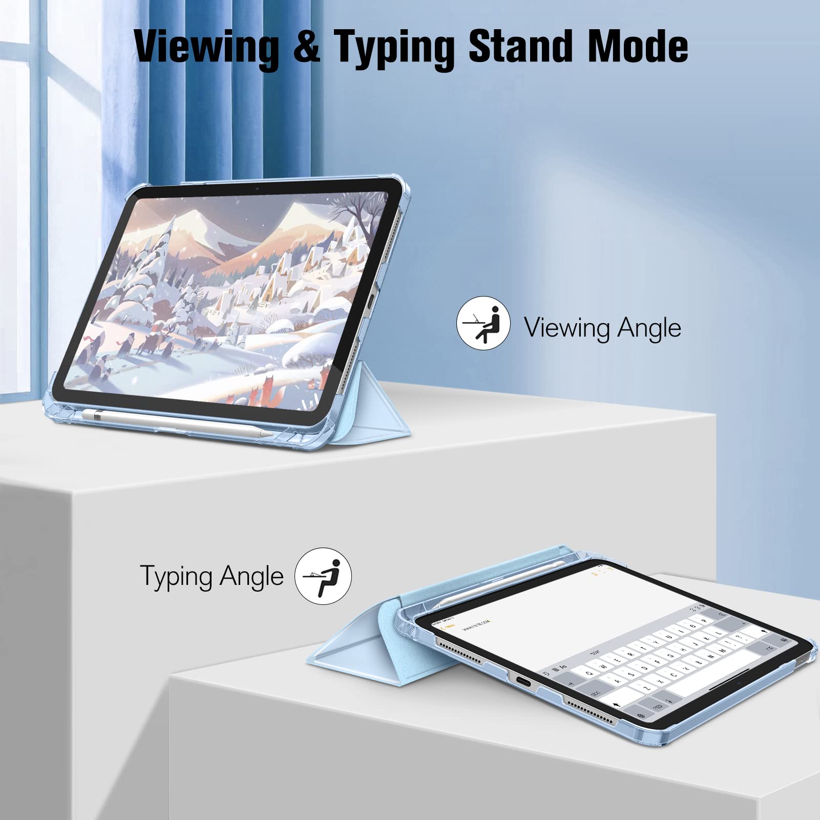 FINTIE Custodia per iPad 10ª Generazione 10.9" 2022 con Built-in Pencil Holder - Sottile Leggero Semi-Trasparente Posteriore Cover Case con Auto Sveglia/Sonno, Cielo Blu