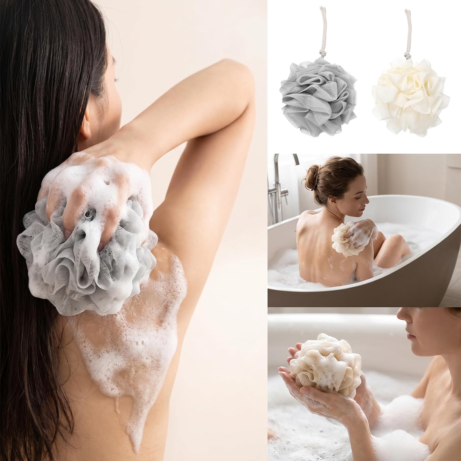 2 Pcs Soap Bar Loofah Pouch 2 in 1 Drawstring Loofah Soap Holder Rich-Lather Shower Sponge Includes Wash Bar Pocket Exfoliation Mesh Shower Ball for Body Wash Cleansing Home Gym Travel