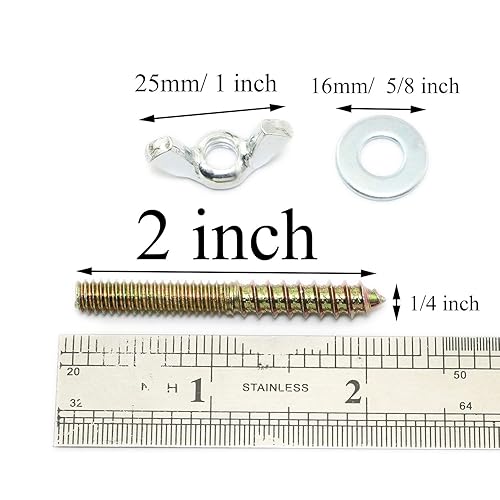 Miniatura 3 de Pernos de suspensión 14-20 x 2 Tornillo de doble cabeza con tuercas de ala para muebles de madera
