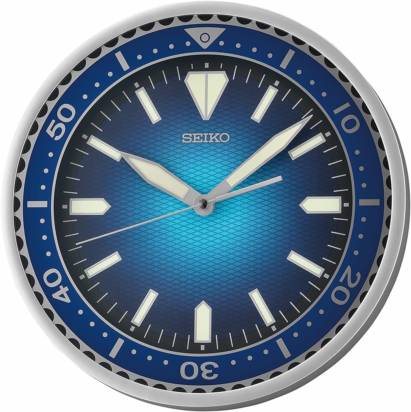 Seiko Elegant Plastic Round Silver Color Case Blue Dial Analog LumiBrite Wall Clock with Sweep Movement (Size: 30 x 4.5 x 30 CM | Weight: 780 gram | Color: Silver)