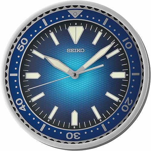 Seiko Reloj de pared con esfera de reloj Heritage Design de 12 pulgadas, color azul metálico