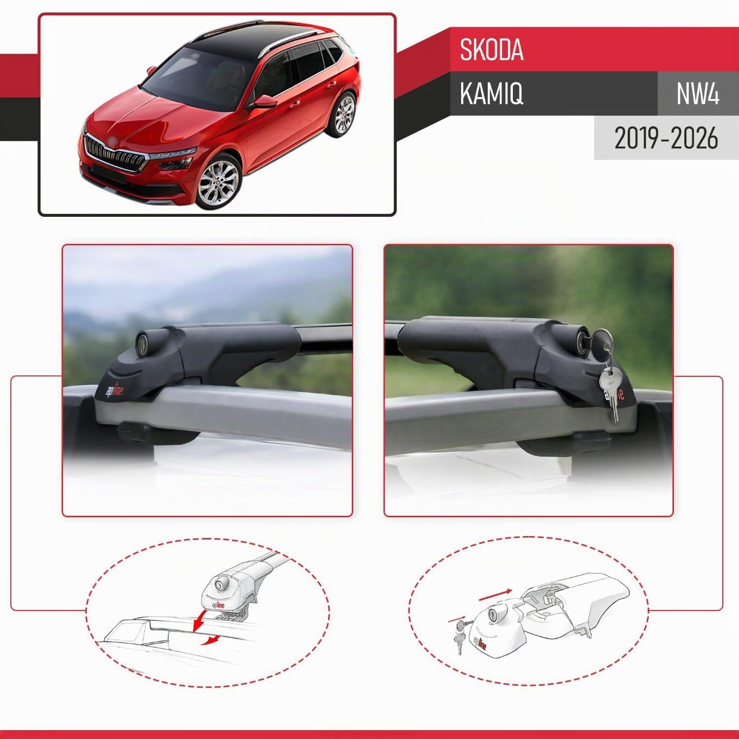 Compatibile con Skoda Kamiq 2019-2025 Ace-1 Barre Tetto Portapacchi Auto Barre Portatutto Nero Alluminio 2 Barre