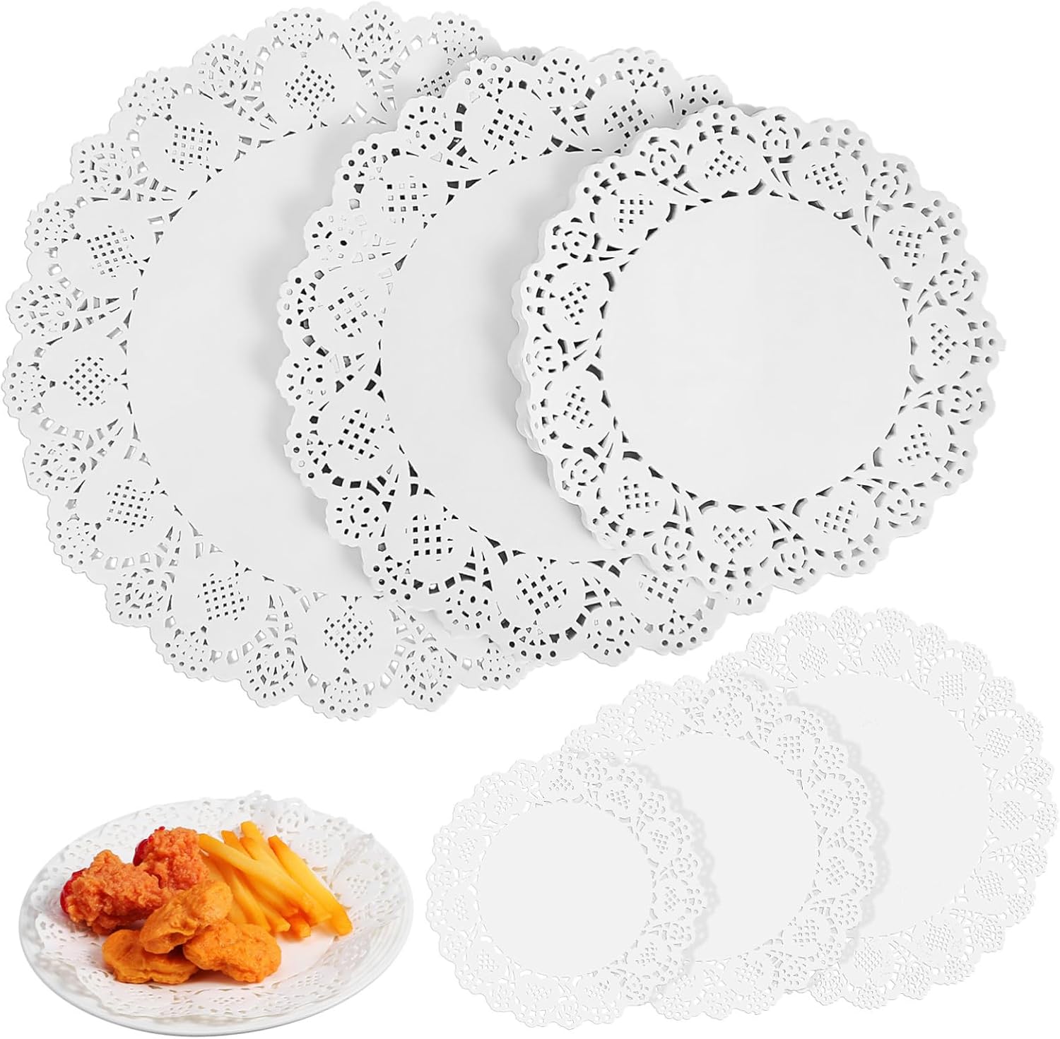 Zerodeko 300pcs Flower Bottom Paper Oil Absorbing Pads Lace Edged Doilies for Tables Kitchen Accessories Versatile for Cooking Baking