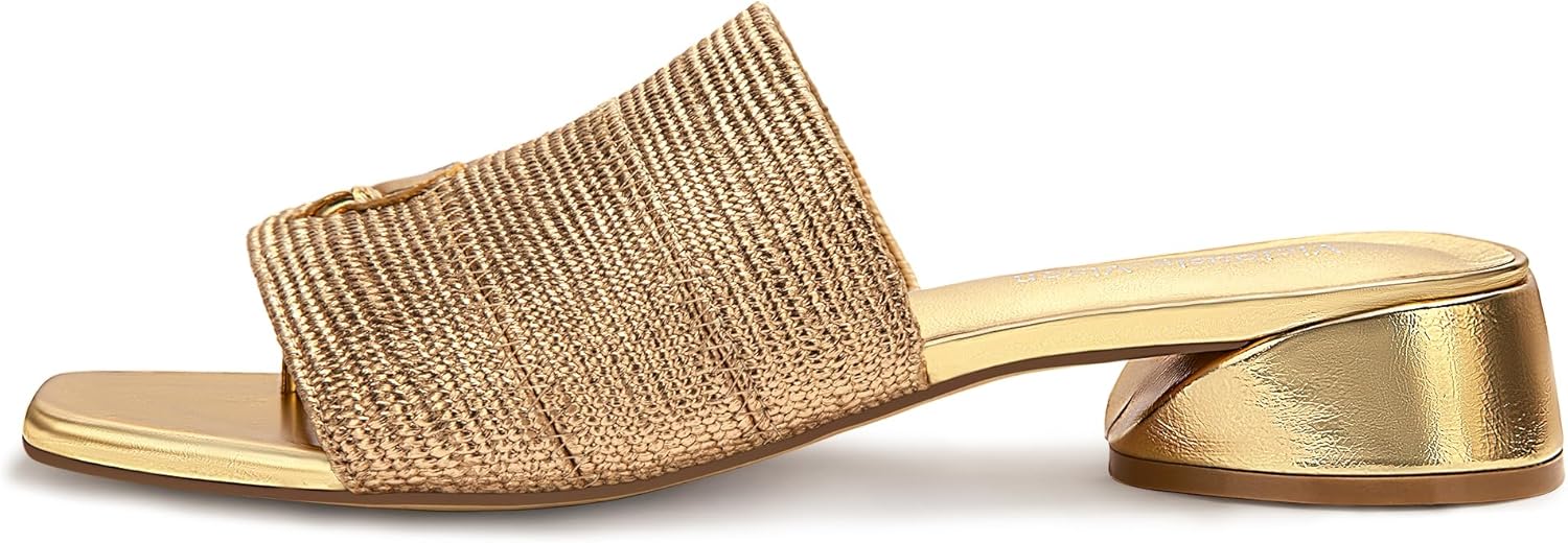 Women's Block Kitten Heels Slide Mule Sandals Square Open Toe Shoes - Image 5