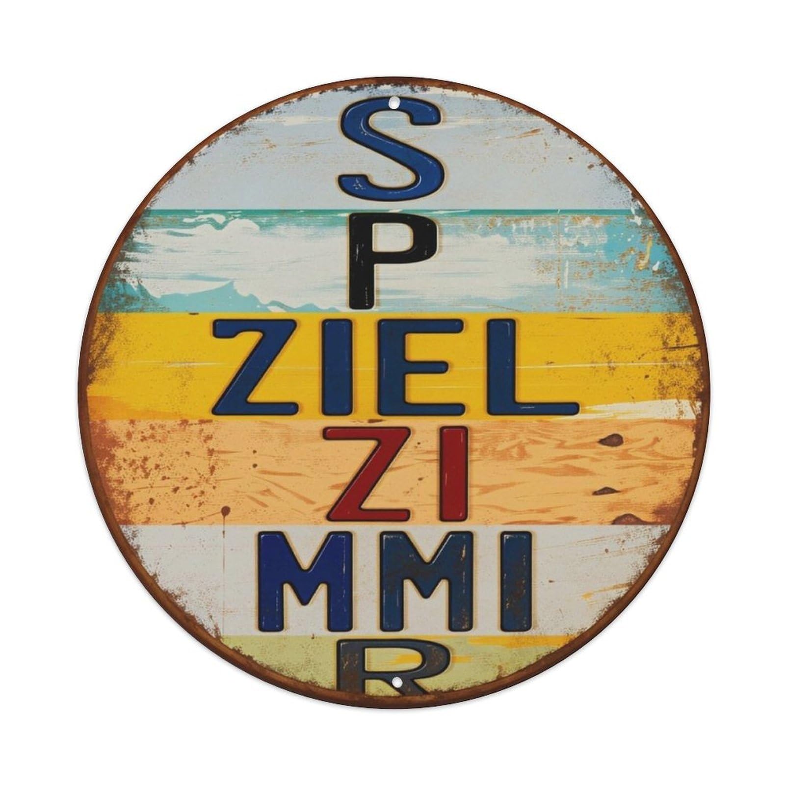 German Colorful Vintage Letter Round Decor Sign Vintage Aluminium Metal Sign, Retro Wall Decor for Home, Bar, Garage & Farmhouse 20x20cm