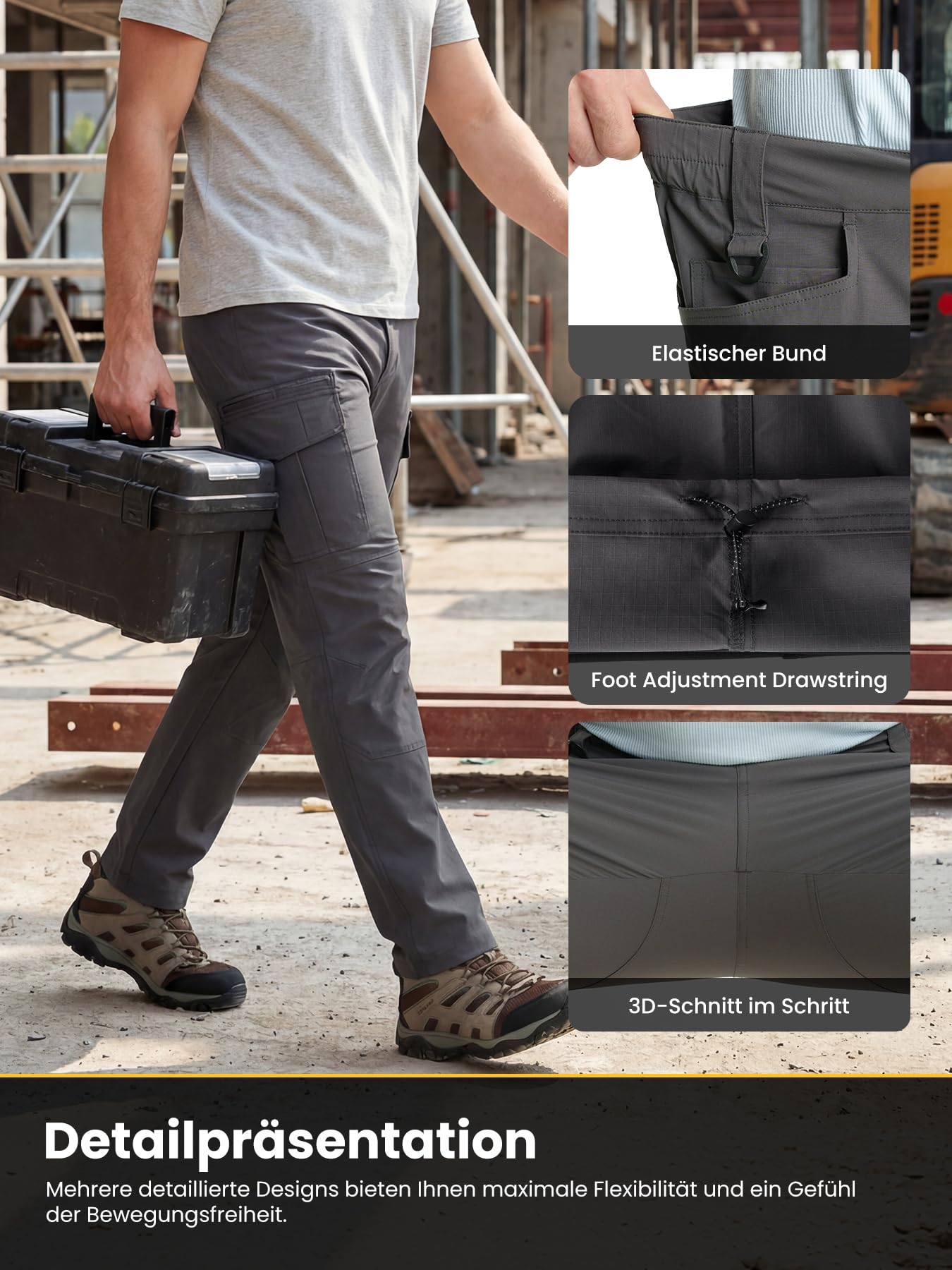 Pantalon de randonnée pour homme - Pantalon cargo léger - Imperméable - Séchage rapide - Stretch